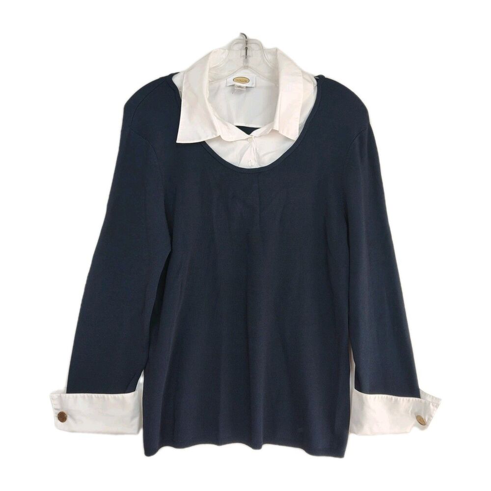 Talbots Sweater Women's XL Navy Pullover Detachable White‎ Collar & Cuffs